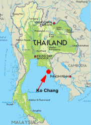 Position of Koh Chang island at the map of Thailand